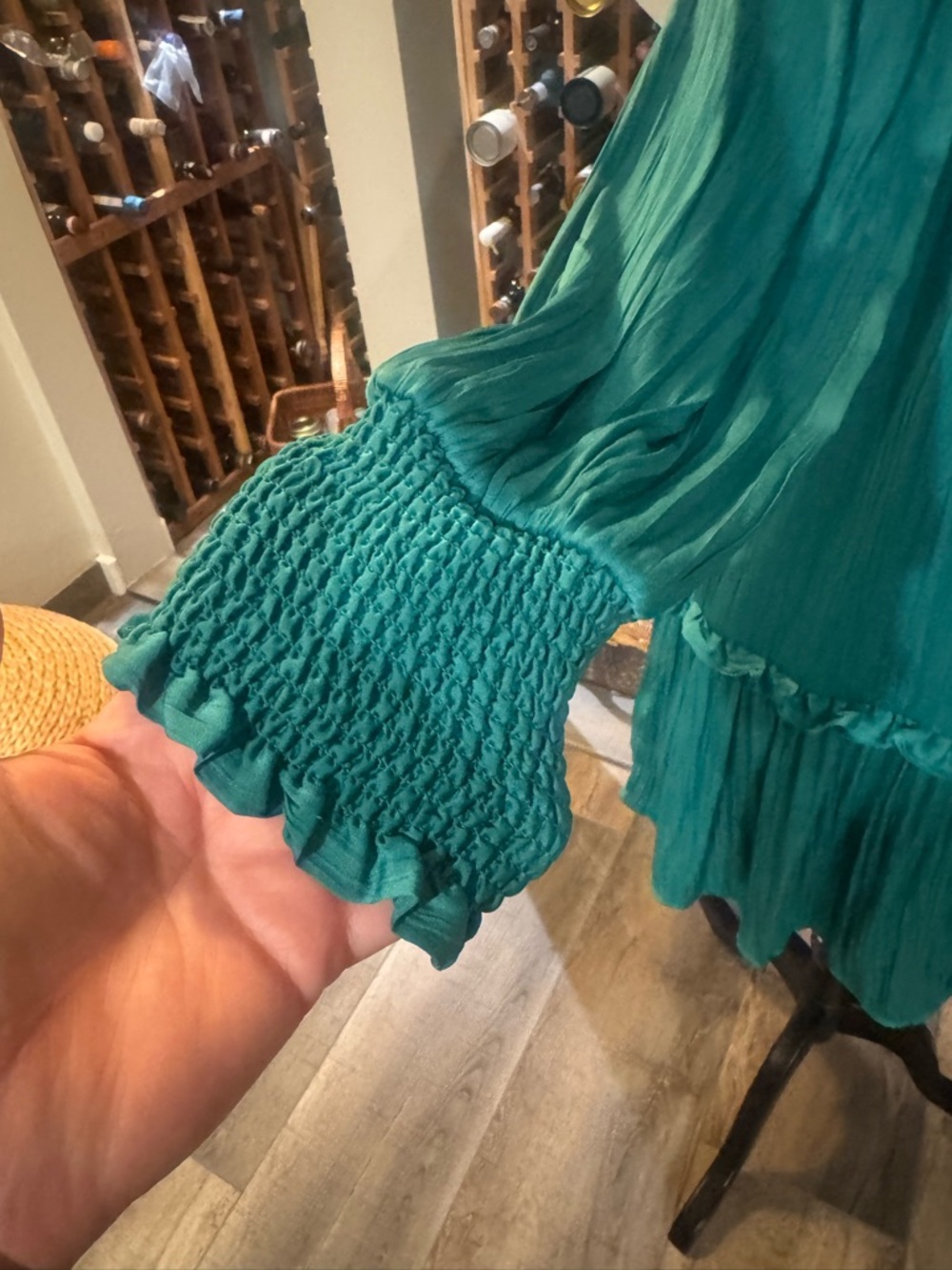 Anthropologie Giulia Long Puff Sleeve Green Spliced Neck Tie Tunic Dress Size XS - Picture 5 of 7